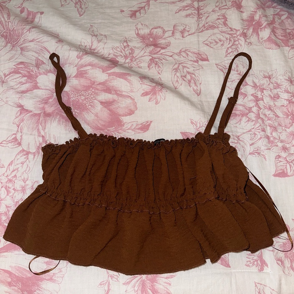 Brown ruffle crop top Medium